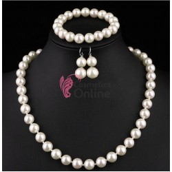 Colier cu cercei AS46AA Argintiu cu perle Crem + o bratara